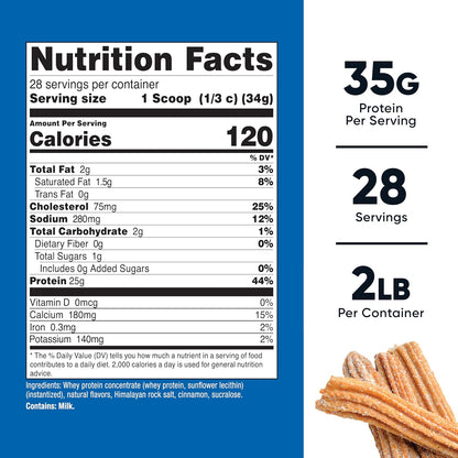 Nutricost Whey Protein Concentrate 2 LB Churro Flavored - GMO-Free, Gluten-Free