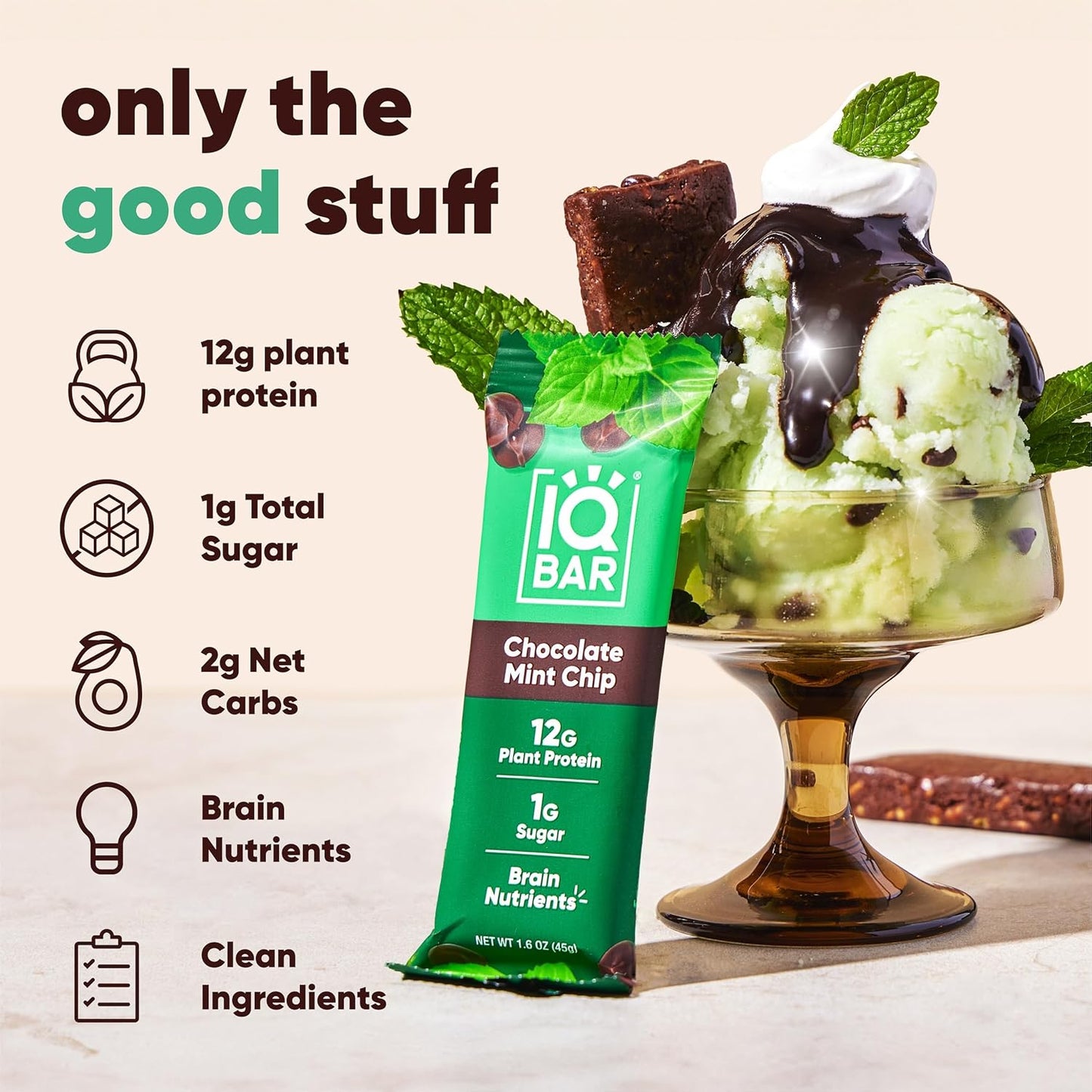 IQBAR Clean Plant Protein Bars - Chocolate Mint Chip - 12/24/36 Count - Keto, Vegan, High Fiber, Gluten and Dairy Free, Low Sugar Snack - Brain and Body Nutrients for Focus, Energy, Meal Replacement