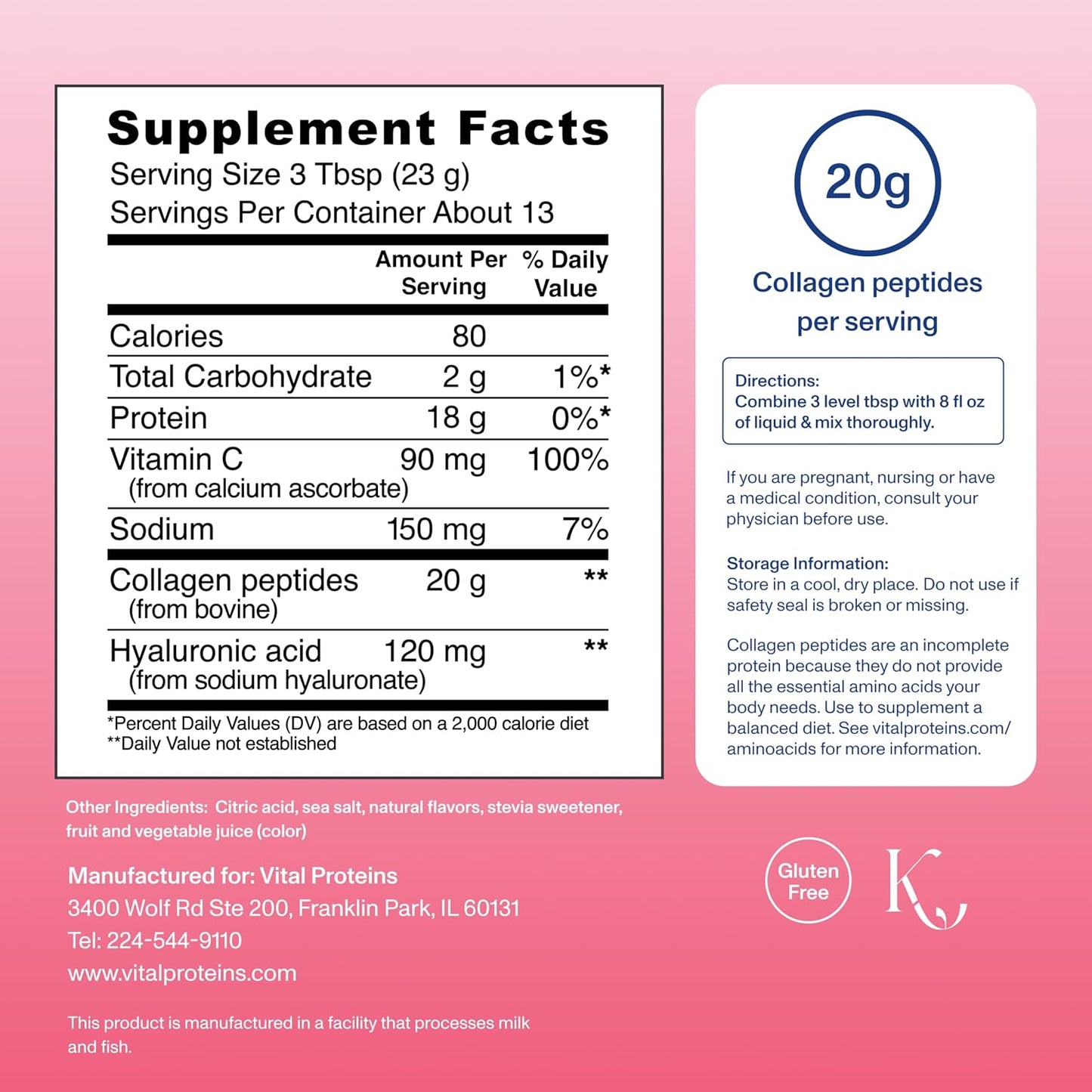 Vital Proteins Collagen Peptides Advanced, Hydrolyzed Peptides with Hyaluronic Acid and Vitamin C - Strawberry Lemon Flavor Powder, 10.5oz