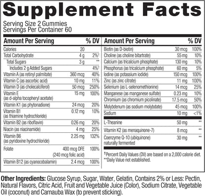 OLLY Women's 40+ Multi Gummies, 20 Key Nutrients Plus Vitamin K2, CoQ10, L-Theanine, Chewable Gummy Supplement, Peach Berry Flavored, 45 Day Supply - 120 Count