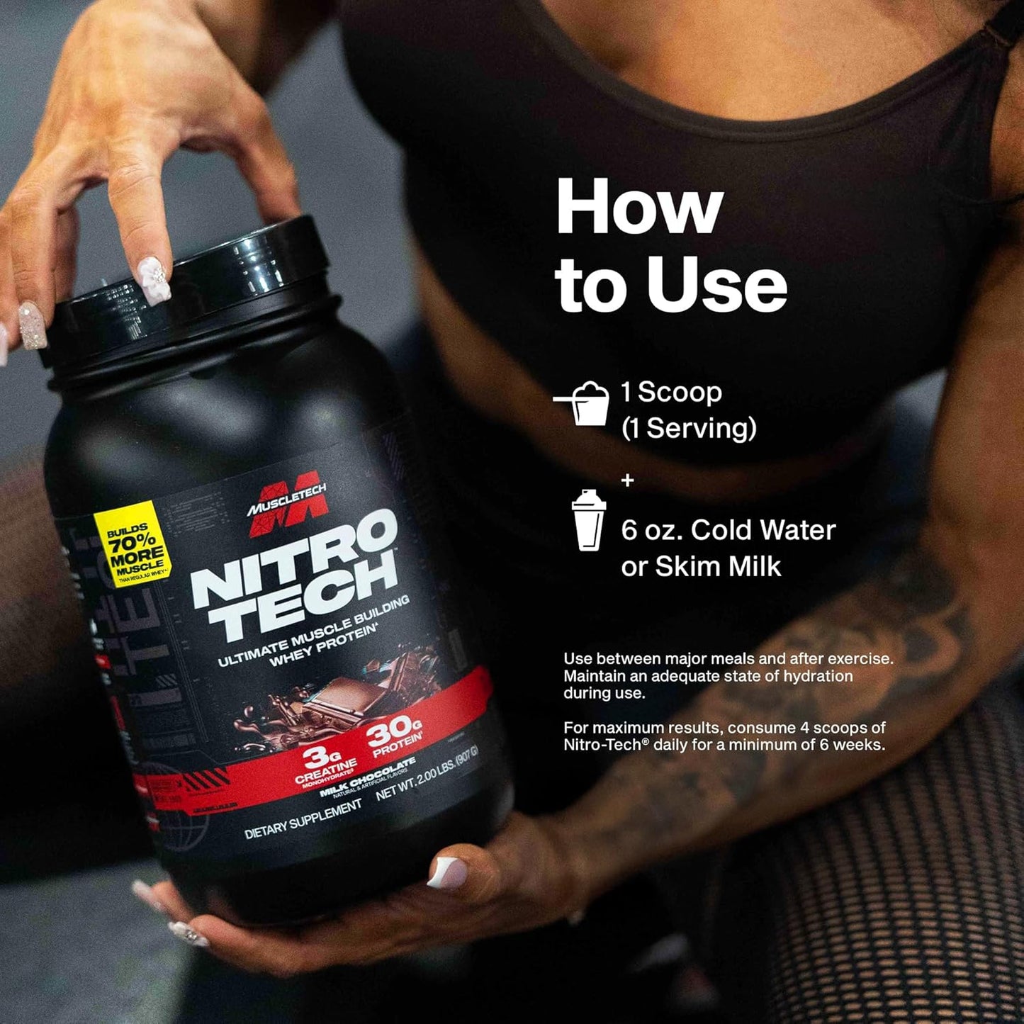 Muscletech Whey Protein Powder (Cookies & Cream, 4 Pound) - Nitro-Tech Ultimate Muscle Building Formula with Whey Protein Isolate - 30g of Protein, 3g of Creatine & 6.8g of BCAA