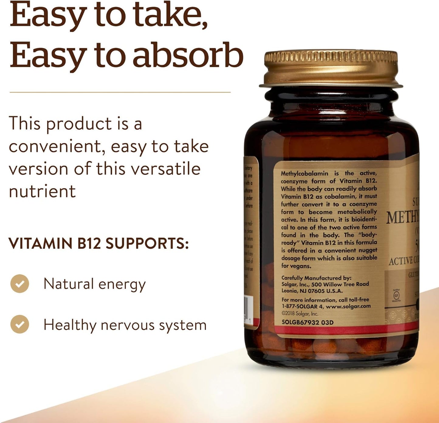 Solgar Methylcobalamin (Vitamin B12) 5000 mcg, 60 Nuggets - Cherry Flavor - Supports Energy Metabolism - Body-Ready, Active Form - Non-GMO, Vegan, Gluten Free - 60 Servings