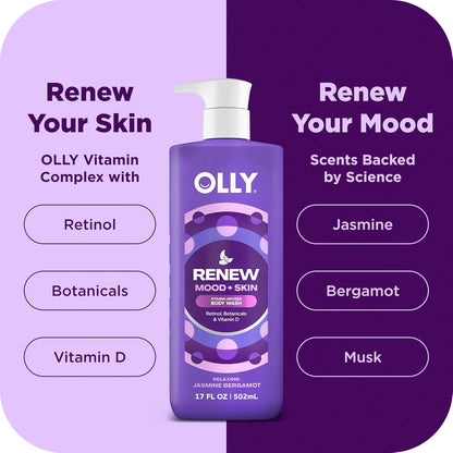 OLLY Body Wash Mixed 4 Count Trial Pack to Restore Skin barrier & Hydrate skin, TSA Approved 3 oz