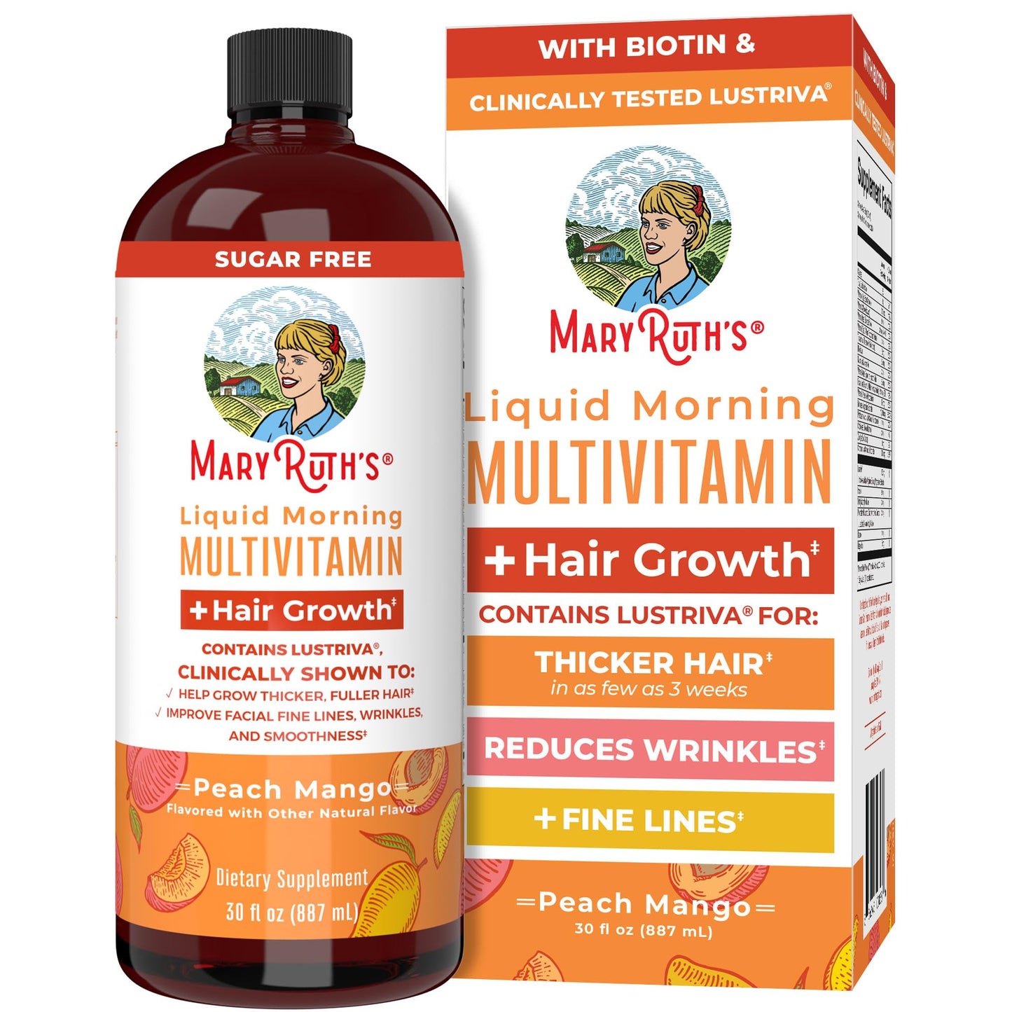MARYRUTH'S Liquid Multivitamin+Hair Growth | Biotin 10000mcg | Lustriva Hair Growth Supplement | Clinically Tested in Women for Thicker Hair&Facial Wrinkle | Skin Care | Ages 18+
