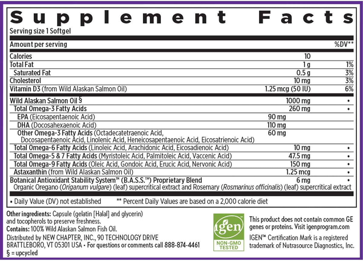 New Chapter Omega-3 Complex, 1000mg Softgels, Fish Oil Supplement Wild Alaskan Salmon for Heart, Brain, Eye, Joint & Skin Health Support - 30 Count