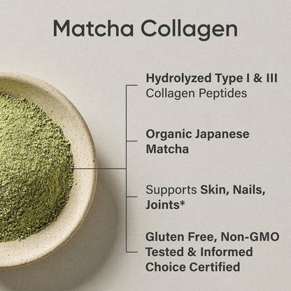 Sports Research® Organic Collagen Peptides w/Matcha Green Tea - 10.2oz | 10g Grass-Fed Collagen & 2g of Ceremonial-grade Japanese Matcha | Hair, Skin & Joint Support | Sugar-Free, Easy to Mix