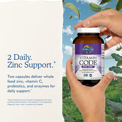 Garden of Life Vitamin Code Raw Zinc Supplement 30mg with Vitamin C, Whole Food Supplement for Immune Support, Skin Health, Eye Health and Prostate Health, 60 Vegan Capsules