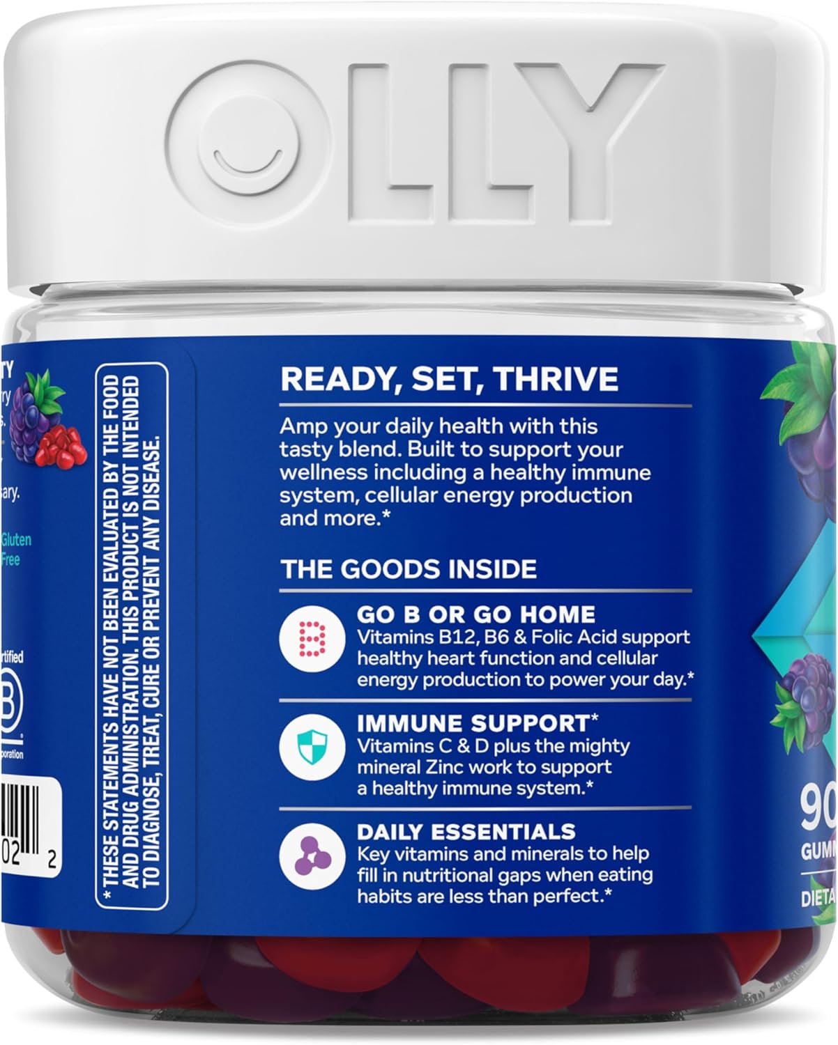 OLLY Men's Multivitamin Gummy, Vitamins A, C, D, E, B, Zinc, Blackberry Flavor