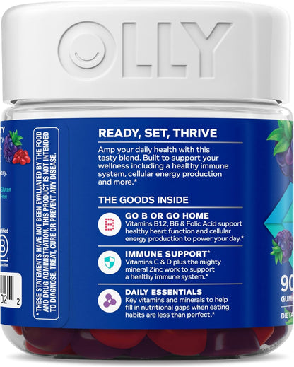 OLLY Men's Multivitamin Gummy, Vitamins A, C, D, E, B, Zinc, Blackberry Flavor