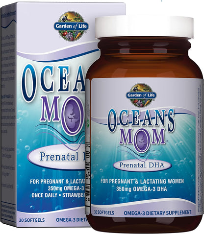 Garden of Life Oceans Mom Prenatal DHA Fish Oil – Omega 3 Supplement for Pregnancy, 350mg Prenatal DHA, Omega 3 Fish Oil Supplement, Strawberry Flavored, 30 Softgels