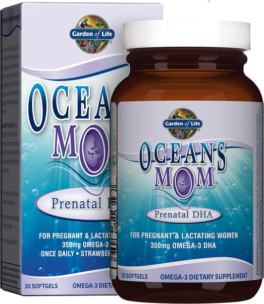 Garden of Life Oceans Mom Prenatal DHA Fish Oil – Omega 3 Supplement for Pregnancy, 350mg Prenatal DHA, Omega 3 Fish Oil Supplement, Strawberry Flavored, 30 Softgels