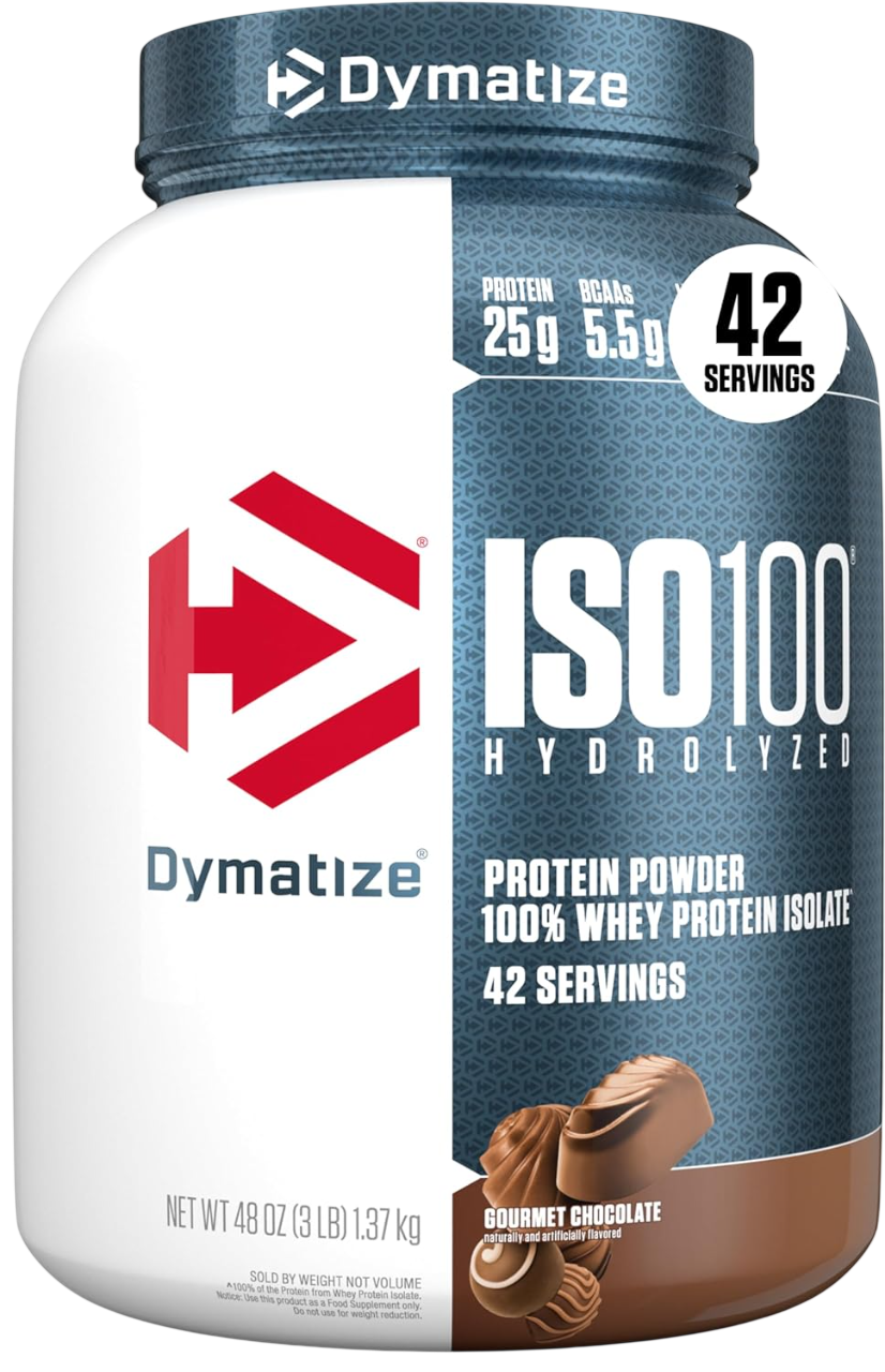 Dymatize ISO100 Whey Protein Powder Isolate, Gourmet Chocolate, 25g of Protein, 20 Servings, 5.5g BCAAs, Less Than 120 Cal., Gluten Free, 1g Fat, 1g Sugar, 2g Carb