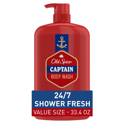 Old Spice Refreshing Body Wash for Men, 3X Defense, 24/7 Shower Fresh with Long Lasting Scent, Red Collection, Captain with Bergamot Scent, 33.4 oz