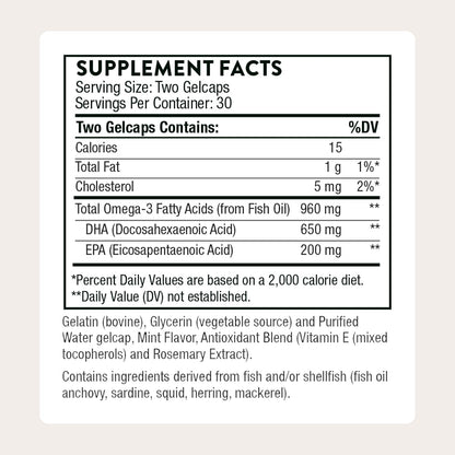 THORNE - Prenatal DHA - 650 mg DHA and 200 mg of EPA - Supports Baby’s Brain & Nervous System Development from Pregnancy to Nursing* - 30 Servings