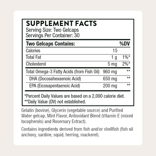 THORNE - Prenatal DHA - 650 mg DHA and 200 mg of EPA - Supports Baby’s Brain & Nervous System Development from Pregnancy to Nursing* - 30 Servings