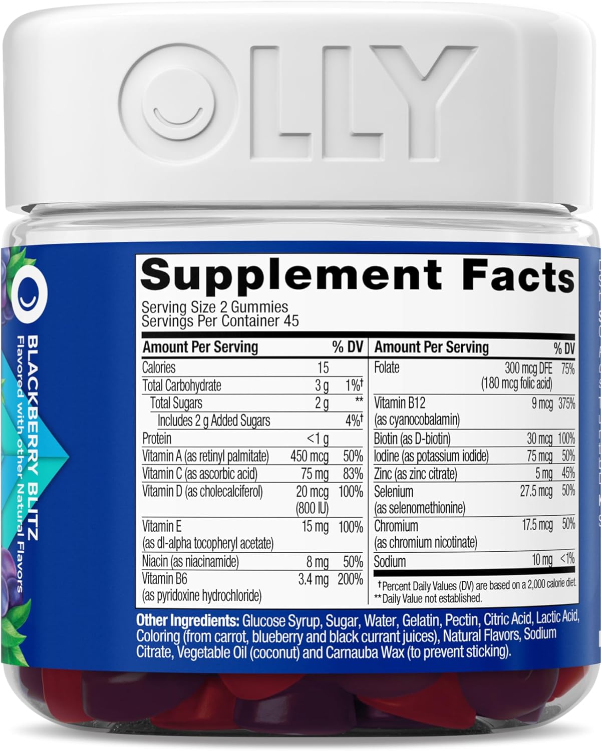 OLLY Men's Multivitamin Gummy, Vitamins A, C, D, E, B, Zinc, Blackberry Flavor