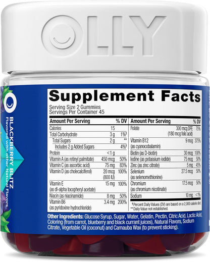 OLLY Men's Multivitamin Gummy, Vitamins A, C, D, E, B, Zinc, Blackberry Flavor