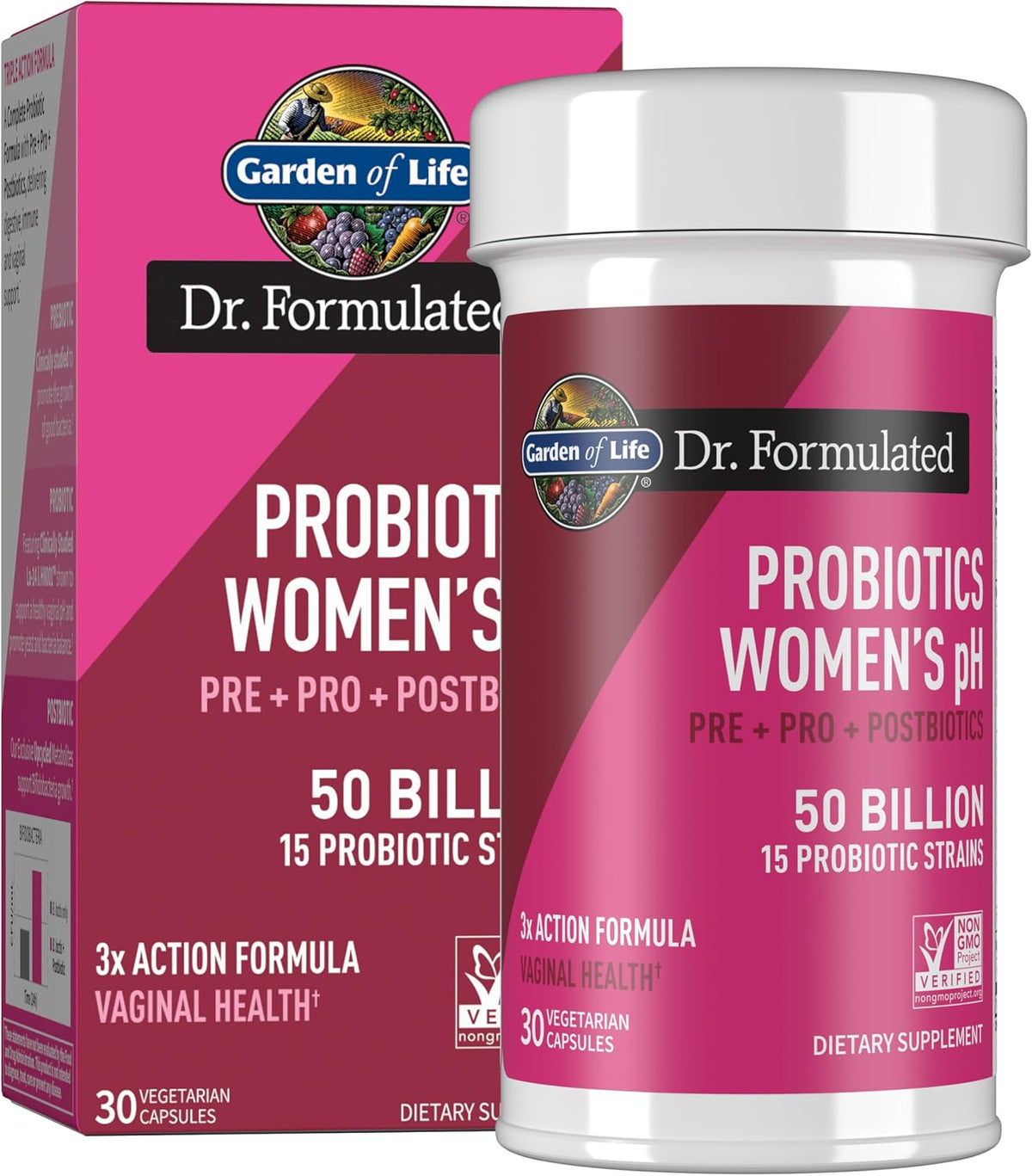 Garden of Life Dr. Formulated Once Daily 3-in-1 Probiotic for Women – Digestive, Immune & Vaginal Health, 30 Day Supply