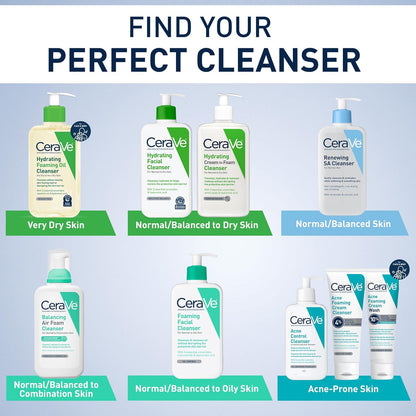 CeraVe Renewing Salicylic Acid Cleanser, Formulated With Hyaluronic Acid, Niacinamide, & Ceramides, Gentle BHA Exfoliating Face Wash Smooths & Softens Skin, Non Comedogenic & Fragrance Free, 8/16 Ounce