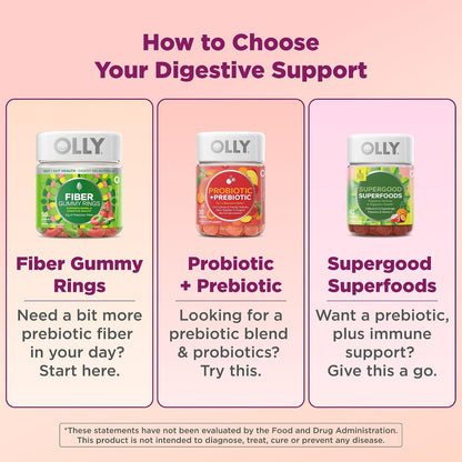 Olly, Fiber Gummy Rings, 5g Fos Prebiotic Fiber, Digestive Health Supplement,* Strawberry Watermelon Flavored, 25 Day Supply, 50 Count