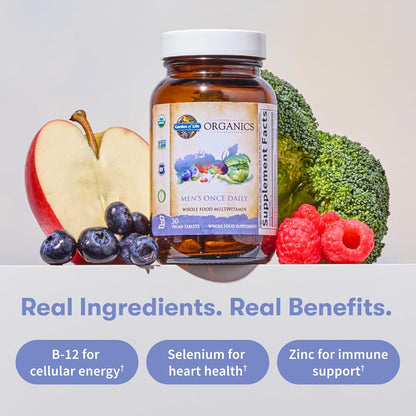 Garden of Life Once Daily Whole Food Multivitamin for Men, Organic Mens Vitamins & Minerals, Vitamin C, Zinc, Vegan, for Health & Well-Being