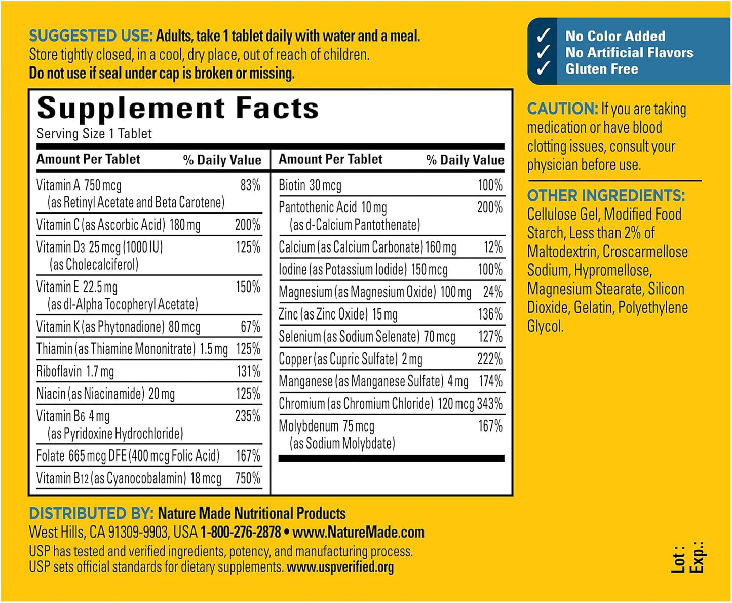 Nature Made Multivitamin for Him, Mens Multivitamins with No Iron, Daily Nutritional Support, Nature Made Multi Mens Vitamins & Minerals, 90 Tablets, 90 Day Supply