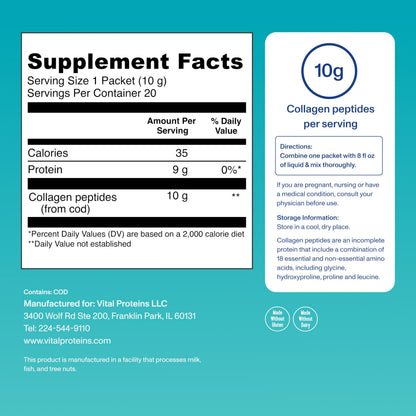 Vital Proteins Marine Collagen Peptides Powder Supplement for Skin Hair Nail Joint - Hydrolyzed Collagen - 12g per Serving - 7.8 oz Canister