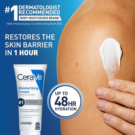 CeraVe Moisturizing Cream, Face Body Moisturizer, Normal to Dry Skin 8/19 Oz