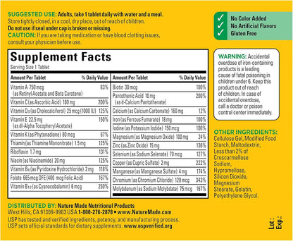 Nature Made Multivitamin Tablets with Iron, Multivitamin for Women and Men for Daily Nutritional Support, Nature Made Multi Vitamins for Adults, 130 Tablets, 130 Day Supply