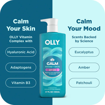 OLLY Body Wash Mixed 4 Count Trial Pack to Restore Skin barrier & Hydrate skin, TSA Approved 3 oz
