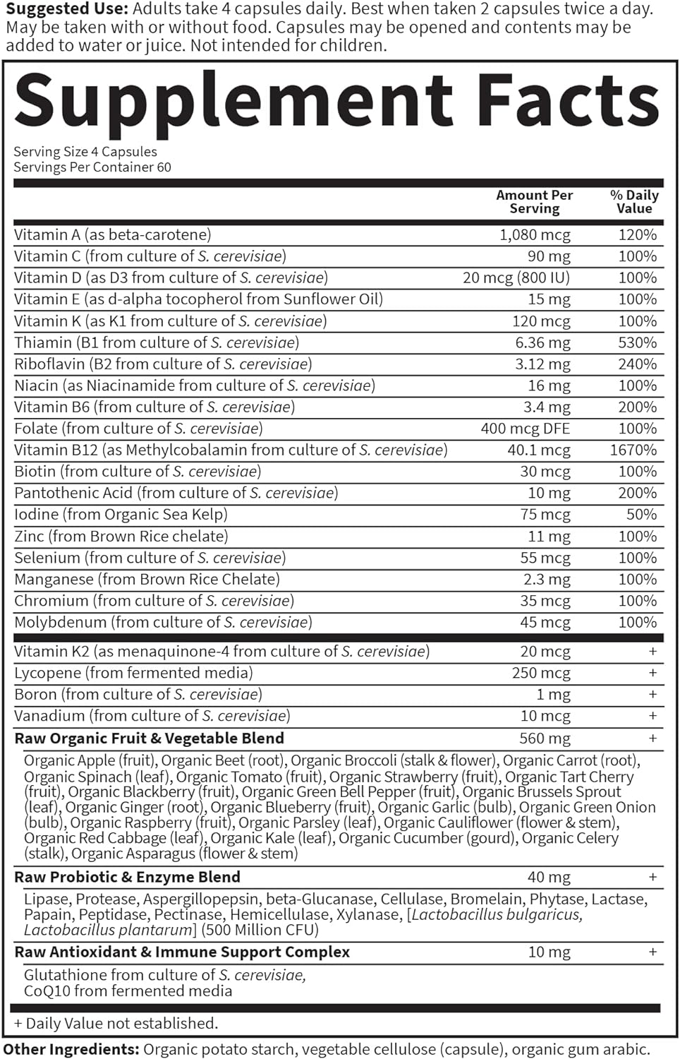 Garden of Life Vitamin Code Whole Food Multivitamin for Men, Fruit & Veggie Blend and Probiotics for Energy, Heart, Prostate Health, 120 Count