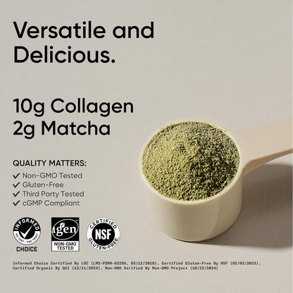 Sports Research® Organic Collagen Peptides w/Matcha Green Tea - 10.2oz | 10g Grass-Fed Collagen & 2g of Ceremonial-grade Japanese Matcha | Hair, Skin & Joint Support | Sugar-Free, Easy to Mix