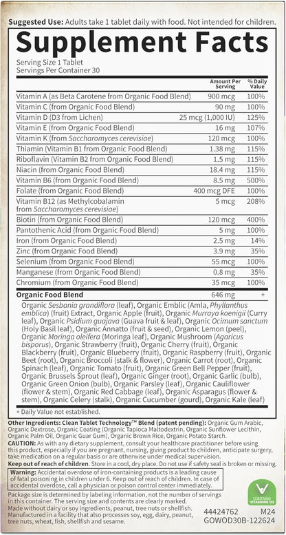 Garden of Life Organics Multivitamin for Women - Women's Once Daily Multi - Whole Food Multi with Iron, Biotin, Vegan Organic Womens Multivitamin for Health, Energy Hair Skin and Nails