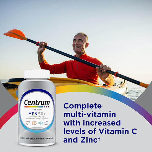 Centrum Silver Multivitamin for Men 50 Plus, Multimineral Supplement, Vitamin D3, B-Vitamins and Zinc, Gluten Free, Non-GMO Ingredients, Supports Memory and Cognition in Older Adults - 100 Ct