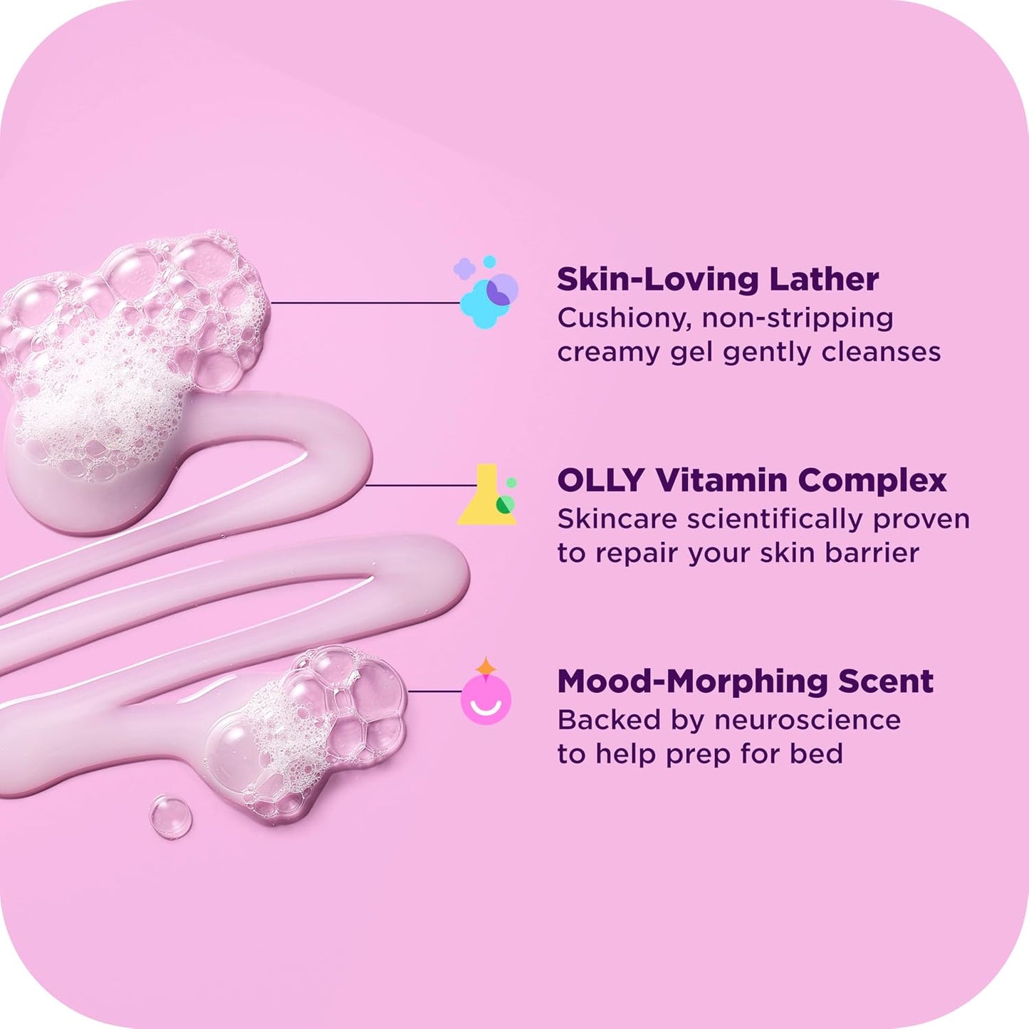 OLLY Body Wash Mixed 4 Count Trial Pack to Restore Skin barrier & Hydrate skin, TSA Approved 3 oz