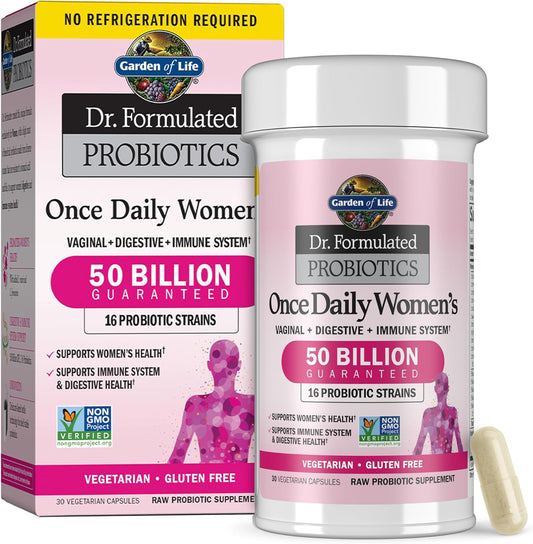 Garden of Life Dr. Formulated Once Daily Women's Probiotics with 50 Billion CFU & Organic Prebiotics – Vaginal Health, Digestive Support, Immune Support, Dairy Free, 30 Capsules