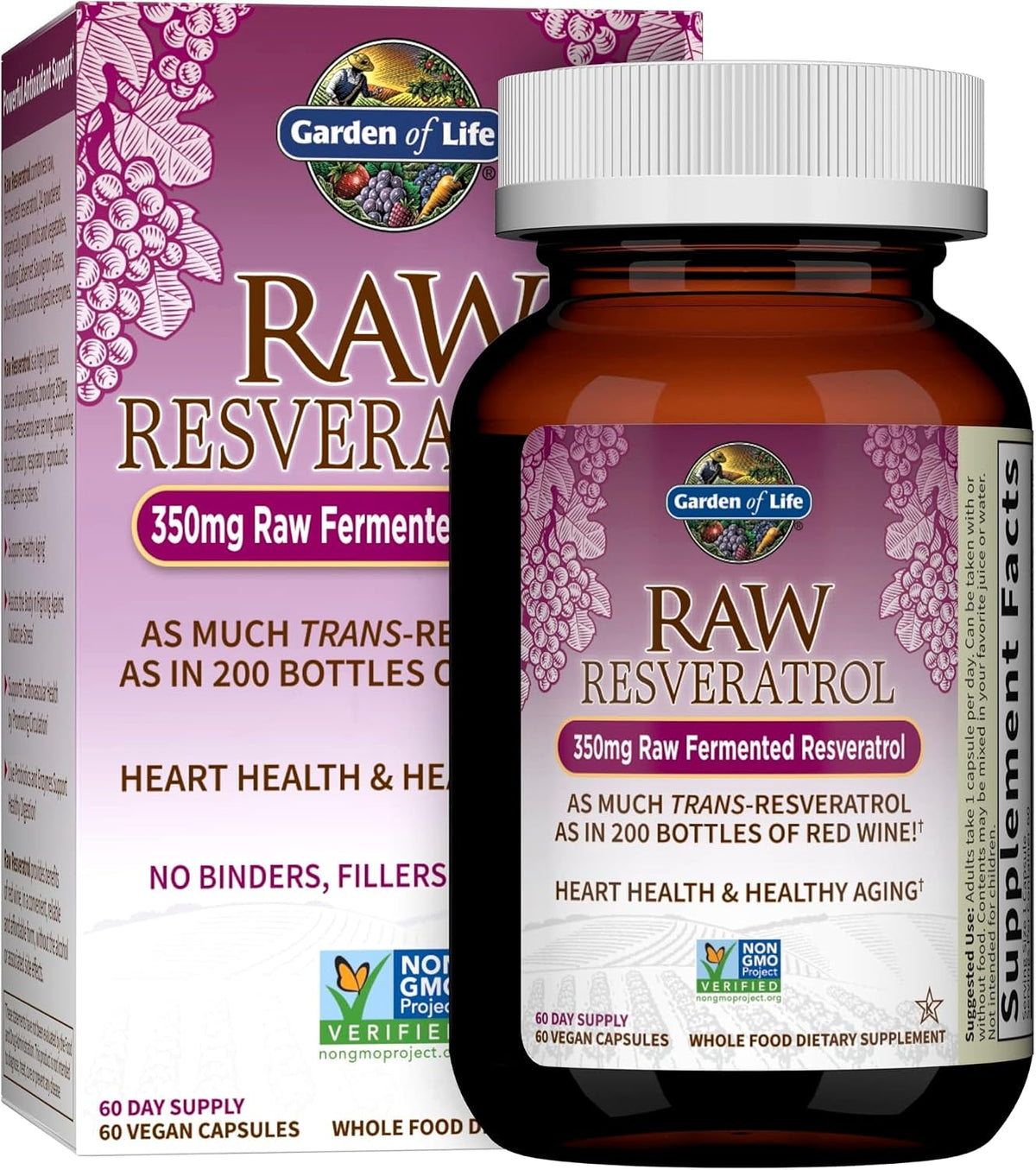 Garden of Life Heart Resveratrol Supplement - Powerful Antioxidant Support With 350mg Raw Fermented Trans-Resveratrol Plus Probiotics and Enzymes for Heart Health and Healthy Aging, 60 Vegan Capsules