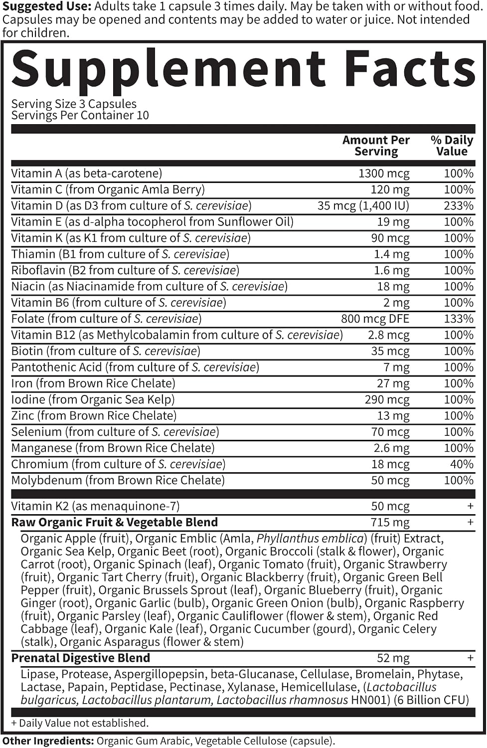 Garden of Life Vitamin Code Raw Prenatal Multivitamin for Women with Iron, Folate, Probiotics and Whole Food Nutrients - Immune and Cellular Energy Support, Non-GMO, Gluten-Free, Kosher, 10 Day Supply