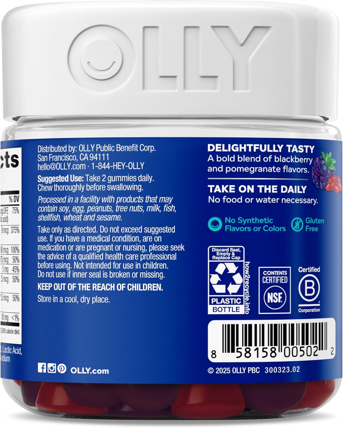 OLLY Men's Multivitamin Gummy, Vitamins A, C, D, E, B, Zinc, Blackberry Flavor