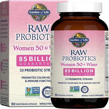 Garden of Life Raw Probiotics Women 50 & Wiser - 85 Billion Live Cultures - Probiotic Supplement with Bulgarian Yogurt & Eastern Europe Wild Kefir Culture - 90 Vegetarian Capsules