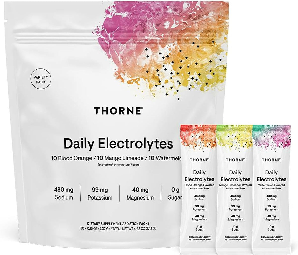 THORNE - Daily Electrolytes - Zero Sugar & Low-Calorie Electrolyte Powder Drink Mix - Flavors Derived from Natural Sources - NSF Certified for Sport - Mango Limeade - 30 Stick Packs