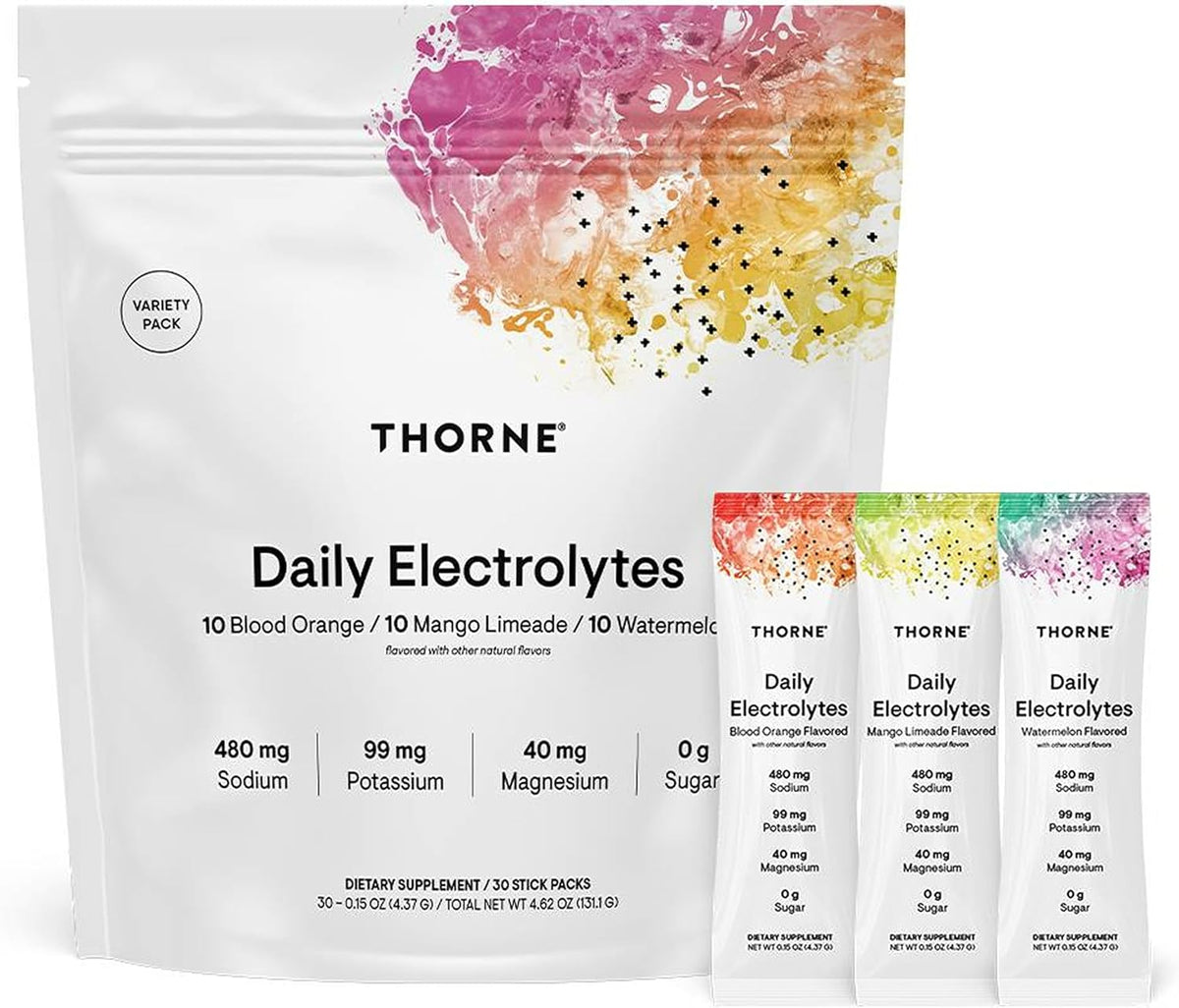 THORNE - Daily Electrolytes - Zero Sugar & Low-Calorie Electrolyte Powder Drink Mix - Flavors Derived from Natural Sources - NSF Certified for Sport - Watermelon - 30 Stick Packs