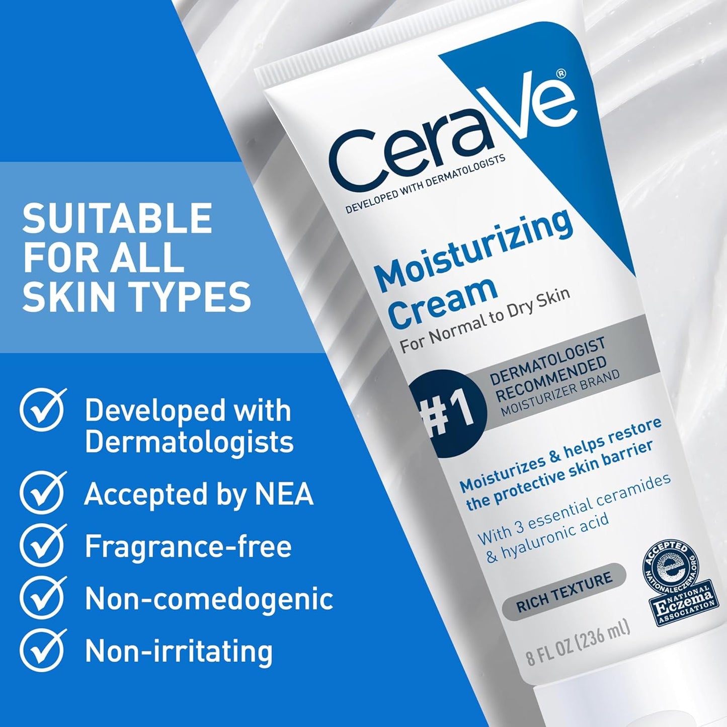 CeraVe Moisturizing Cream, Face Body Moisturizer, Normal to Dry Skin 8/19 Oz