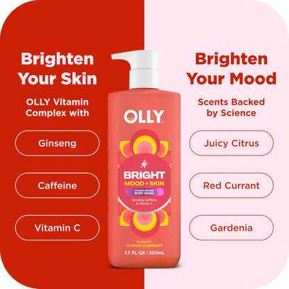 OLLY Body Wash Mixed 4 Count Trial Pack to Restore Skin barrier & Hydrate skin, TSA Approved 3 oz
