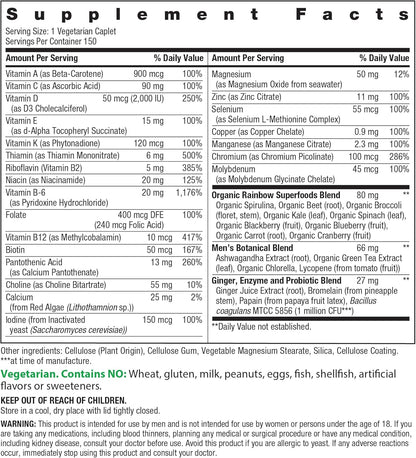 Rainbow Light Mens Multivitamin One + | 30/60/120 Caplets | Supports Energy & Antioxidant Health | with Real Food Nutrients, Digestive Enzymes & Probiotics