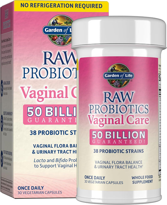 Garden of Life Raw Probiotics Vaginal Care - 50 Billion CFU - 38 Probiotic Strains - Supports Vaginal & Urinary Tract Health - Shelf Stable - 30 Vegetarian Capsules