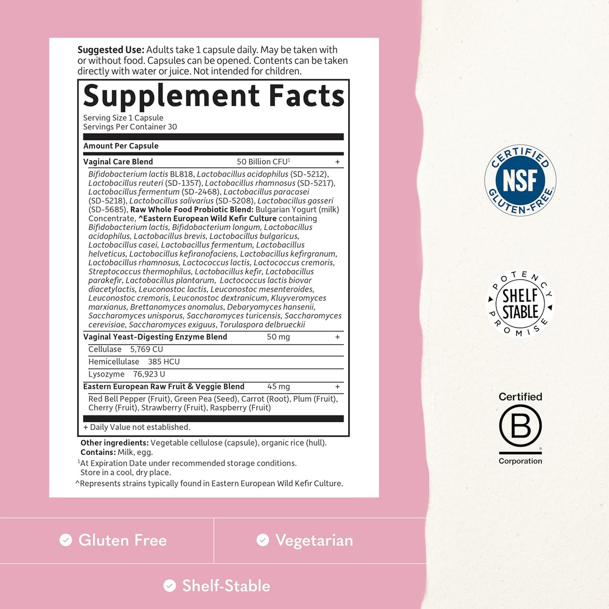 Garden of Life Raw Probiotics Vaginal Care - 50 Billion CFU - 38 Probiotic Strains - Supports Vaginal & Urinary Tract Health - Shelf Stable - 30 Vegetarian Capsules