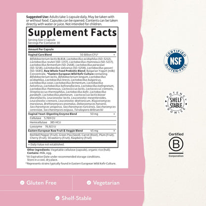 Garden of Life Raw Probiotics Vaginal Care - 50 Billion CFU - 38 Probiotic Strains - Supports Vaginal & Urinary Tract Health - Shelf Stable - 30 Vegetarian Capsules