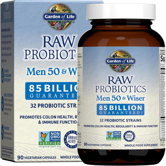 Garden of Life Raw Probiotics Men 50 & Wiser - 85 Billion Live Cultures - Supports Immune, Colon & Gut Health - 90 Vegetarian Capsules