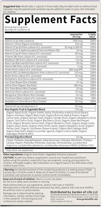 Garden of Life Vitamin Code Raw Prenatal Multivitamin for Women with Iron, Folate, Probiotics and Whole Food Nutrients - Immune and Cellular Energy Support, Non-GMO, Gluten-Free, Kosher, 10 Day Supply